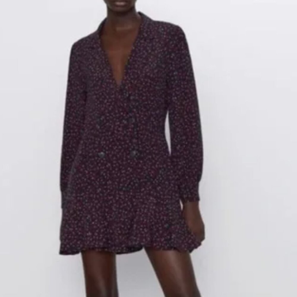 ZARA Black Red Floral Print Ruffled Jumpsuit Romper Dress